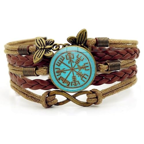 Viking Compass Protect Bracelet for Women Turquoise Charm Bracelets Viking Norse Jewelry for Women - color: A