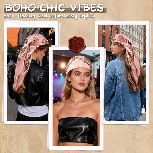 Large Square Head Scarf Bandana - 35" Satin Hair Scarf for Women Like Silk Scarf Fashion Hair Wrapping - color: Baroque Scroll(pink), size: 35IN*35IN