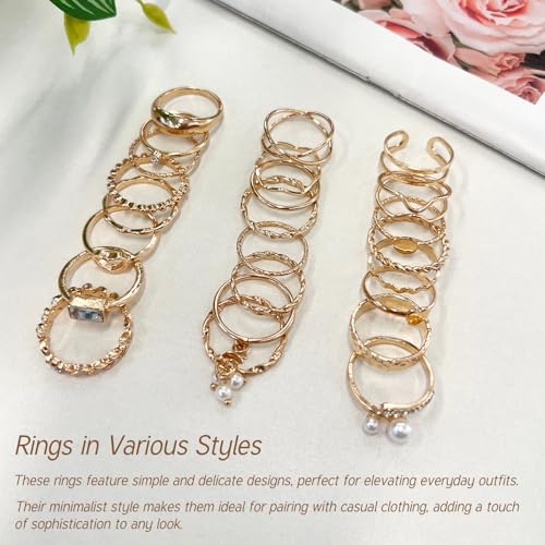 24 Pcs Gold Knuckle Rings Set for Women – Vintage Stackable Midi Rings with CZ Crystals, Twist, Hollow, and Dainty Designs – Adjustable Size Finger Rings Jewelry Gift