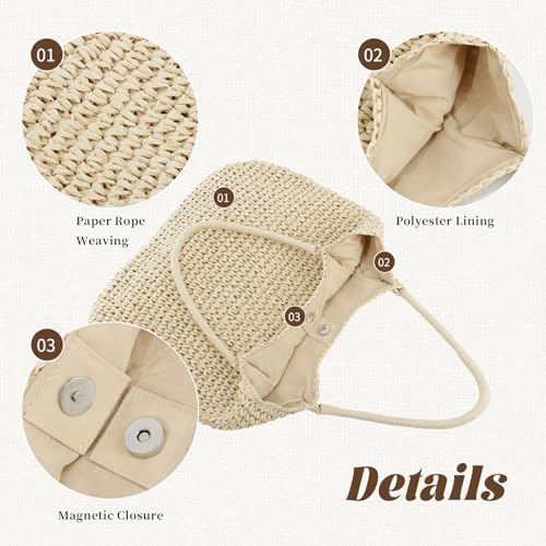 Freie Liebe Summer Straw Beach Bags for Women Large Woven Shoulder Handbags Boho Tote Bag for Vacation, Travel - color: Beige