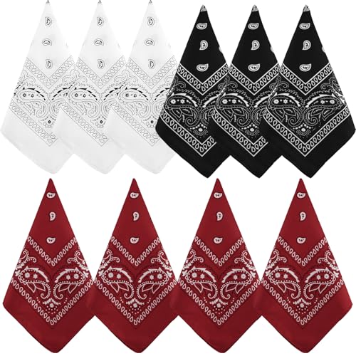 NACHLYNN 10/20pcs Paisley Bandanas Assorted Bandanas Cowboy Polyester Headbands Square Scarf Headwear - color: Burgundy,white,black