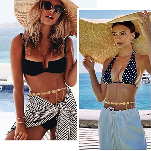 FIORETTO Western Waist Chain Belt Metal Concho Belt for Women Cowgirl Cowboy Boho Country Belt for Dress Jean - color: Gold-15, size: Fit Waist Up to 42"