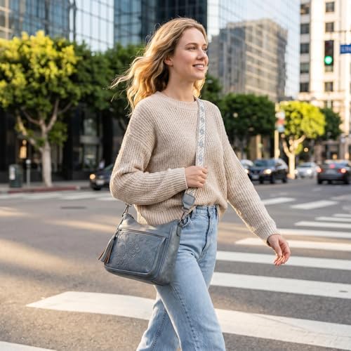 Crossbody Bags for Women, Vegan Leather Medium Crossbody Purse, Spacious Daily Travel Shoulder Bag with Boho Strap - color: Blue