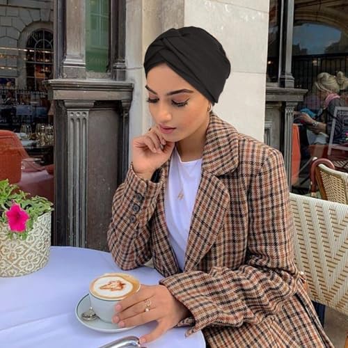 AQOKKA African Turban for Women Knotted Hair Wraps for Turban Head Scarf for Black Women Hair Cancer Chemo Headwear Cap - color: Twisted Braid: 1 Pack Black