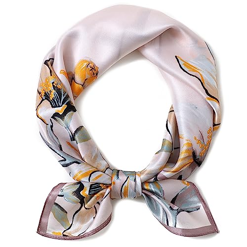 STARWHISPER 100% Pure Mulberry Silk Square Scarf-27''x27 Lightweight Hair Scarves Headscarf Night Sleeping with Gift Packed - color: Oriental Bloom