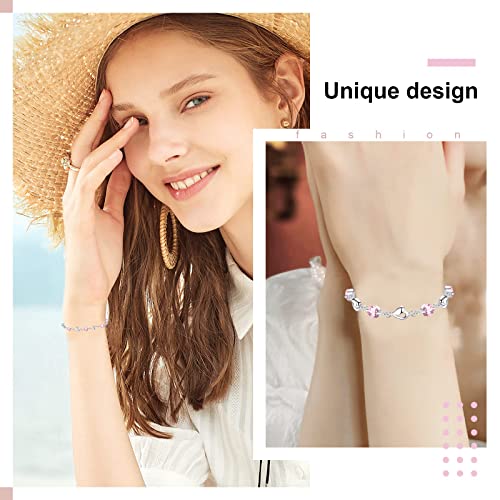 M&Ostyle Silver Bracelet for Women,Bracelet Shiny Crystal Diamond Adjustable Bracelet Mother's Day Jewelry Gift Birthday Christmas Gifts for Women Mom Wife - color: Pink