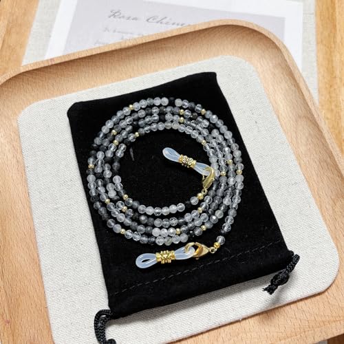Damanse Beaded Glasses Chain,Eyeglass & Sunglass Strap For Women Stylish - color: Black Quartz Rutilated