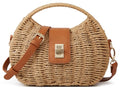 Handmade Straw Woven Bag Beach Clutch Purses Women Vacation Shell Shoulder Crossbody Summer Dumpling Handbag Basket Tote - color: B-khaki