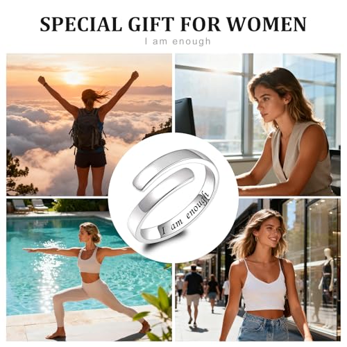 Sonateomber Gold Silver Faith Open Rings for Women ，Adjustable Minimalist Personality Encouragement Hope Love Healing Promise Ring Wedding Festival Accessories Fashion Jewelry Gift - color: I am enough