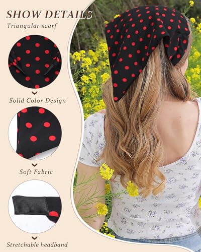 HAIMEIKANG Floral Bandana Headbands for Women Boho Hair Bandanas Scarf Triangle Kerchief Hair Bands Vintage Head Scarf(Black+Pink+Beige) - color: Black+Pink+Beige