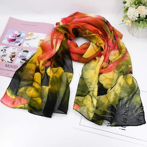 6 Pieces Scarves for Women Ladies Lightweight Silk Gorgeous Floral Pattern Lotus Print Chiffon Scarves - color: Gorgeous Floral