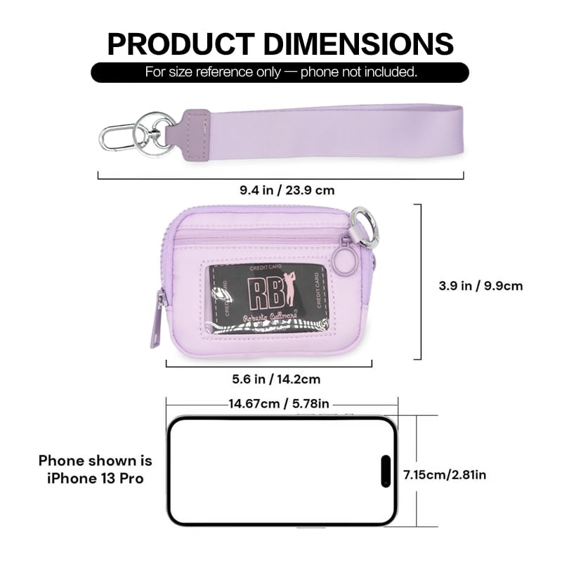 Wristlet Wallet for Women Mini Zip Card Case with Clear ID Window Zipper Coin Purse Lightweight Portable Keychain Wallet - color: Purple