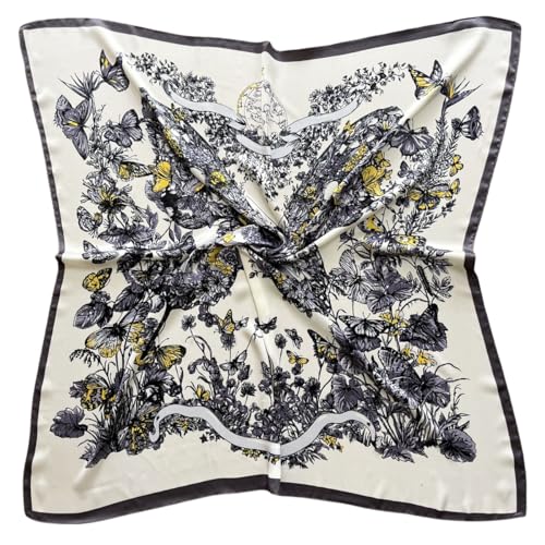 Julunar Silk Like Head Scarf for Women - Satin Large Hair Scarves - 35" Square Silk Hair Wrap for Sleeping with Gift Packed - color: A026-1 Butterfly Grey