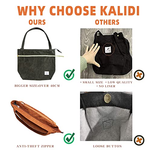 KALIDI Women Corduroy Tote Bag Zipper Casual Tote's Handbag Big Capacity Shoulder Bag with Pockets - color: Cream White