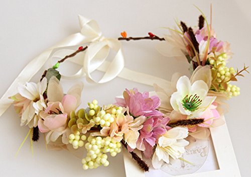 Vivivalue Flower Wreath Crown Boho Flower Headband Hair Garland Floral Headpiece Halo with Wrist Wedding Party Festival Photos Yellow - color: 95