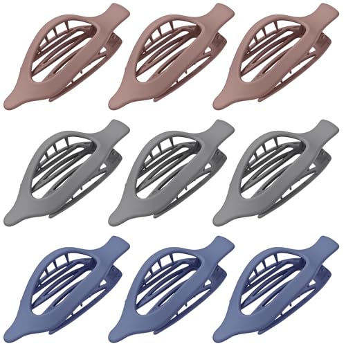 9 Pack Flat Hair Clips for Women, Matte Claw Clips for Thick & Thin Hair, Suitable for Driving (Taupe,Gray,Blue) - color: Taupe/Gray/Blue-Regular