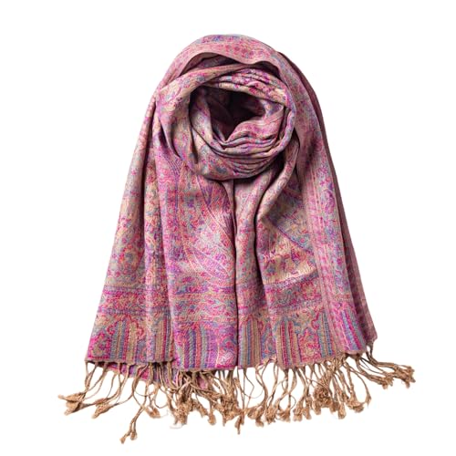 AUSEKALY Pashmina Feel Shawls Wraps for Women Rave Scarf Soft Silky Reversible Men Scarves - color: Pink Beiga