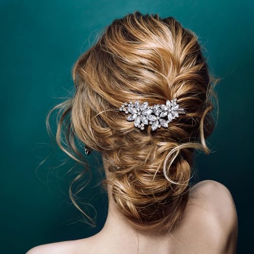PAGOW 3pcs Silver Flower Rhinestone Hair Clips, Bling Crystal Hair Barrettes Clips for Women, Glitter Flower Bridal Headpiece Accessories for Wedding Birthday Parties - color: Silver 3pcs-B Style