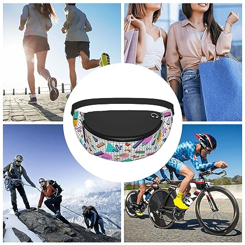 Bright 80s 90s Abstract Shapes Memphis Style Fashion Casual Fanny Pack Waist Bag Men Women Adjustable Belt Waist Bag For Travel Hiking Cycling Running Festival Carnival - color: Black20