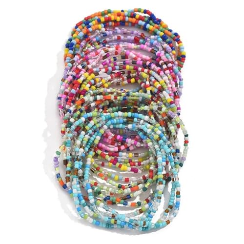 Caiyao 36Pcs Colorful Elastic Seed Beaded Bracelets Set Bohemia Multilayer Rainbow Beaded Stretch Bracelet Anklet Adjustable Glass Beads Wristbands for Women Summer Beach Boho Vaction Jewelry - style: StyleA 30pcs