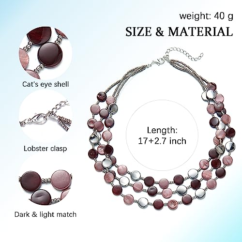 Noessla Layered Beaded Chunky Necklace for Women Boho Two-color Shell Statement Necklace Fashion Collar Costume Jewelry Gifts for Mum - color: Purple