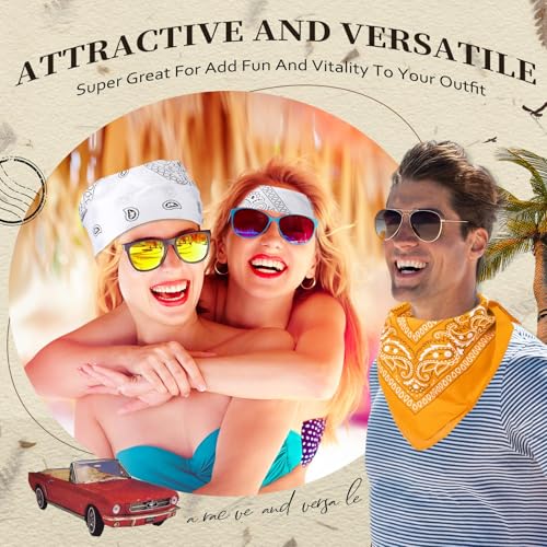 Suhine 24 Pcs Bandanas Bulk for Women Men 22 x 22 Inch Paisley Outdoor Headband Cowboy Handkerchief Summer - color: Black, Orange, White