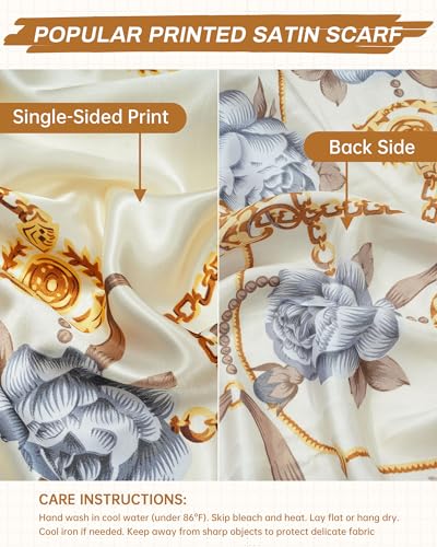 Mesovor 35” Square Head Scarf for Women, 3 Pack Like Silk Satin Headscarf Hair Neck Scarf Top Bandanas for Sleeping - color: Floral (Black/Camel/Beige)