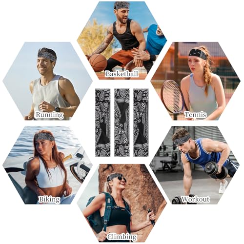 YARIEW 6Pcs Headbands Paisley Bandanas Head Bands Sweat Band Hair Wrap Headwrap Fashion Boho Wide Thick Workout Yoga Elastic Headbands Mens Cooling Running Sports Headband Sweatbands for Women and Men - color: Multi-colored-6
