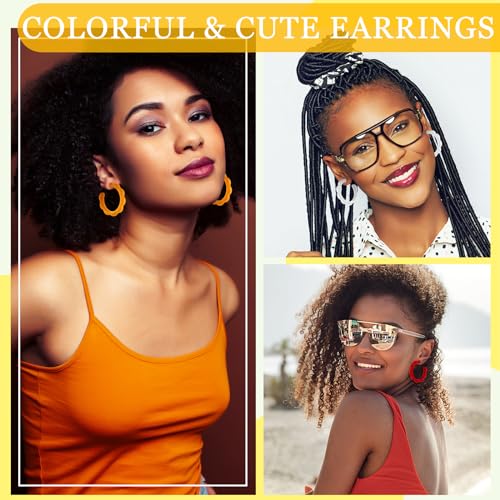 Sasylvia 16 Pairs Colored Hoop Earrings for Women Matte Colorful Hoop 80s Retro Neon Summer Drop Earrings - style: Wave Style