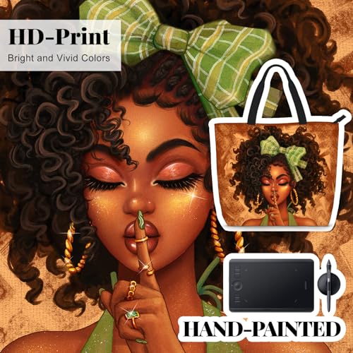 African American Women Tote Bag Black Shoulder Handbag For Women Fit Work Beach Labtops With Zip - color: Black Women 4
