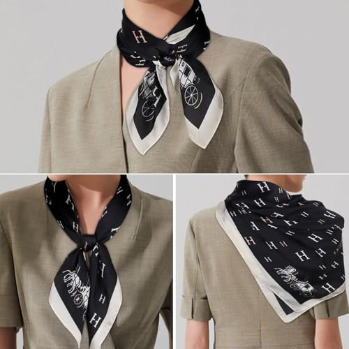Relang Fashion Silk Satin Head Scarf for Women Hair Bandana Hair Scarf Wrap Neck Scarf for Women 27.5×27.5 inches - color: Black&white