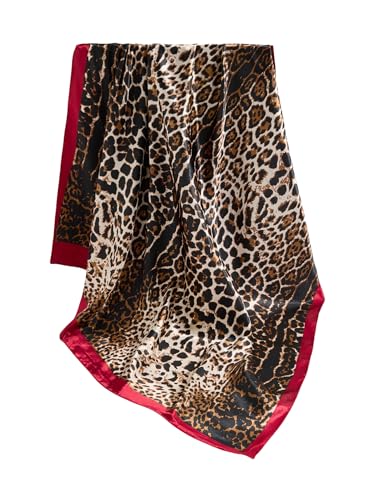 RoseSeek Women's Cheetah Print Silk Head Scarf Leopard Satin Rave Hair Scarf Headband Square Scarves - color: Cheetah Red