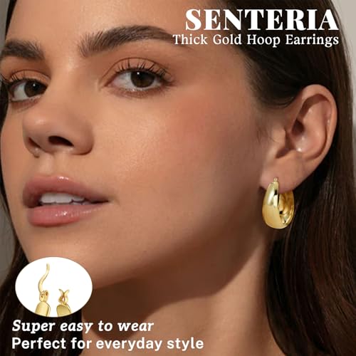 Senteria 12mm Wide Thick Hoop Earrings 925 Sterling Silver Hoop Earrings for Women Hypoallergenic 14K Real Gold Plated Hoops Large Earring Lightweight Chunky Hoops Earring for Women 25/30/40/50MM - color: Gold-30mm