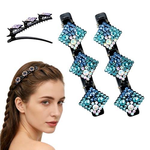 Sparkling Crystal Stone Braided Hair Clips, 2026 New Rhinestone Hair Clips Hair Braid Clips, Girls/Women Hair Accessories for Styling Sectioning (15#) - color: 15#