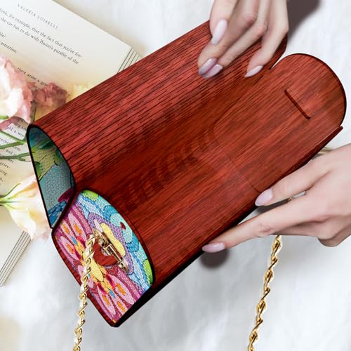 C'eitura Mandala Diamond Art Wooden Clutch with Chain, DIY 5D Rhinestone Shoulder Bag, Boho Style Purse, Festival Gift for Women - color: SKB203