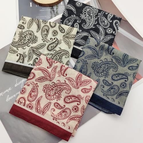 Cotton Like Bandana in Bulk, Head Scarf, Headband, Head wrap, Hair Neck Scarf for Women 22 x 22 inch - color: Bib07 Paisley 4pcs