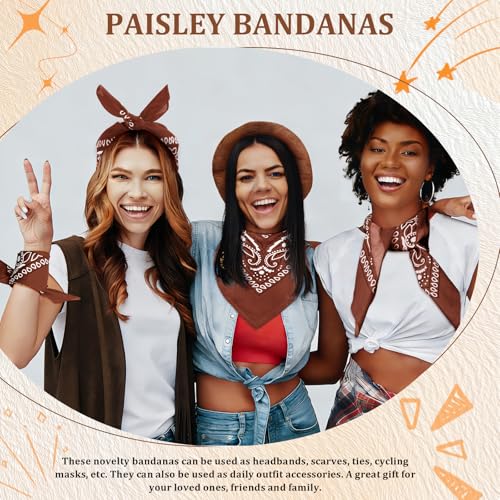 50 Pcs Bandanas Bulk Large Bandana Headband Paisley Cowboy Bandana Scarf Handkerchief for Women Men - color: Coffee