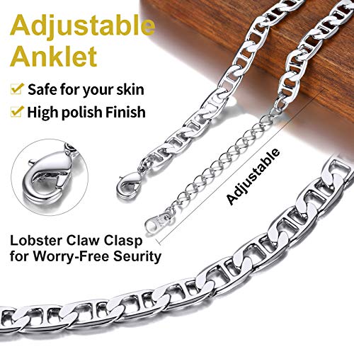 ChainsHouse Ankle Bracelets for Women, Stainless Steel Chain Anklets Waterproof, Women Summer Beach Jewelry Gift, Come with Box - color: 11. 6mm-Flat Marina-Steel