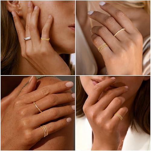 Gokeey Gold Rings for Women Non Tarnish, Dainty 14K Gold Plated Stackable Thin Thumb Ring Set Trendy Pinky Wedding Bands Engagement Rings for Women Size 4 5 6 7 8 9 10 11 - color: Gold, size: 6