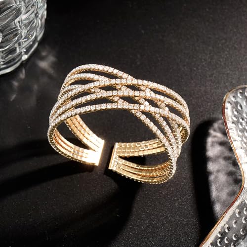 Suyi Rhinestone Bracelet Multilayer Gold Cuff Bracelet for Women Crystal Braidal Bracelets - color: Gold 1