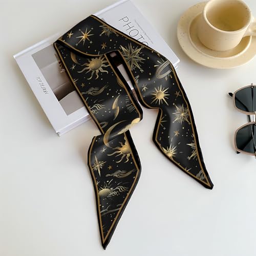 Head Hair Scarf Neck Silk Feeling Scarves Long Thin Satin Fashion Handbag Cute Decoration Women Girls 59 * 6.7'' - color: O-2-sun Moon