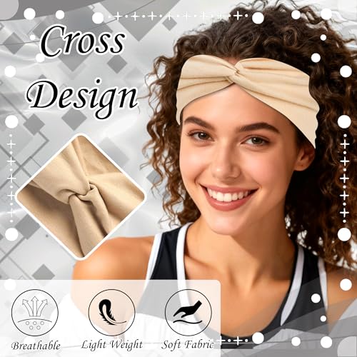 3 Pack Boho Headbands for Women Short Twist Hair Bands Stretchy Non Slip Cross Head Bandana Workout Hair Scarf Accessories - color: Black,Khaki and Coffee