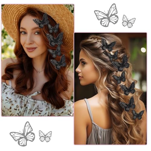 18Pcs Rhinestone Black Hair Clips for Teens Women - Y2K Glitter Butterfly Jaw Clips, Cute Headwear Gifts for Wedding, School - color: Black