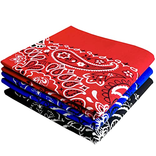 Classic Paisley Bandanas - 3 Pack Gift Set, 100% Cotton, 22x22 Inches - color: Red/Black/Blue