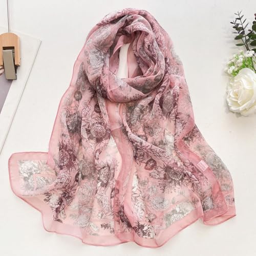 MINIDORA Lightweight Scarves for Women Elegant Floral Pattern Scarf Shawls Sunscreen Head Shawls - color: Style 14-pink
