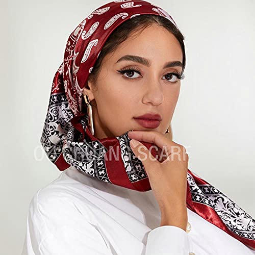 Headscarf Large Square Women Scarf 35" Fashion Scarves Silk Feeling Hairscarf - color: A114