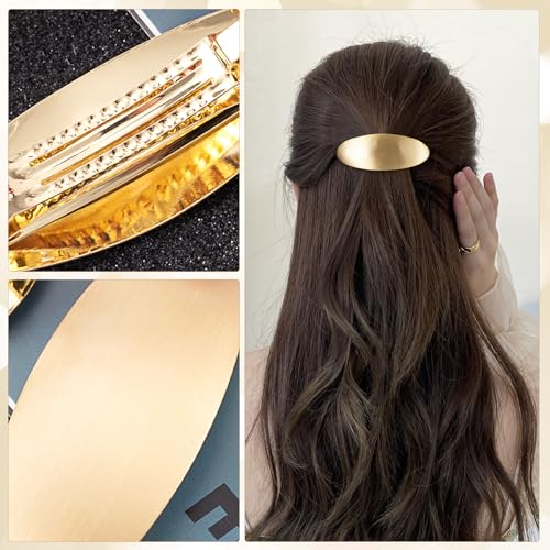 HINZIC 3inch Oval Hair Barrette Metal Large Hair Clip Vintage Gold French Wedding Prom Formal Hair Accessories for Women Long Thick Hair - color: Gold