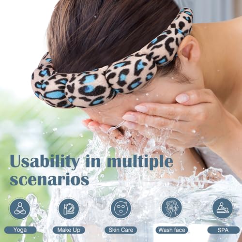 Ztomine Spa Headbands for Washing Face or Facial - Set of 2 Terry Cloth Headbands for Puffy Makeup, Mask, Skin Treatment - color: Leopard2-Leopard3