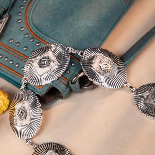 Montana West Rustic Couture's Large Western Concho Metal Belts for Women Cowgirl - color: Bright Silver