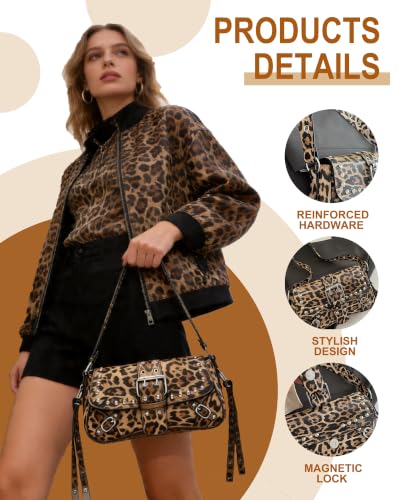 Y2K Trendy Purse for Women, Leather Buckle Punk Hobo Clutch Purses Bags for Ladies Top Handle Shoulder Bag - color: Leopard Print